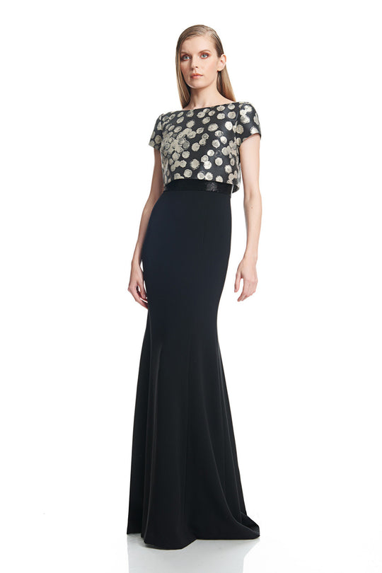 Theia - 882585 Boat Neck Popover Evening Gown in Black and Neutral