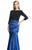 Theia  - 882619 Bateau Neck Quarter Length Sleeves Long Gown in Blue and Black