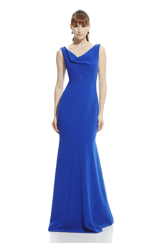 Theia - 882762 Sleeveless Draped Jersey Long Gown in Blue