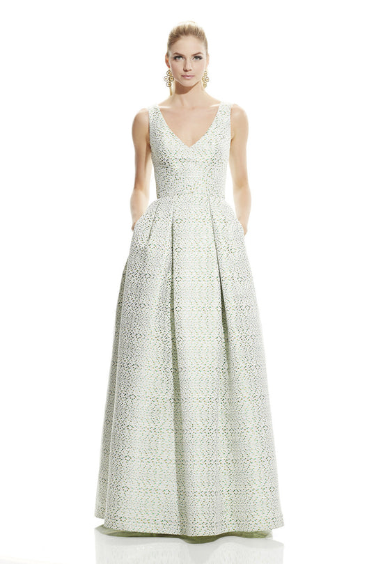 Theia - 882790 Sleeveless V-Neck Twill Long Gown in Green