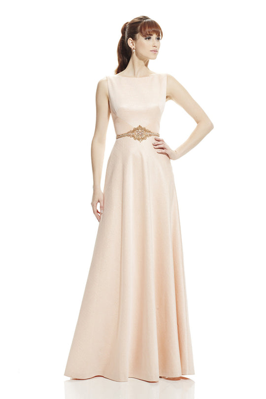 Theia - 882792 Decadent Woven Bateau Evening Dress  in Orange