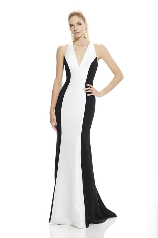 Theia - Two-Tone Stretched Crepe Long Dress 882815 in Black and White
