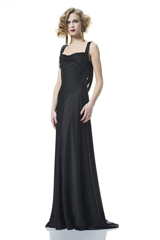 Theia - 882855 Square Neck Sleeveless Cowl Back Gown in Black
