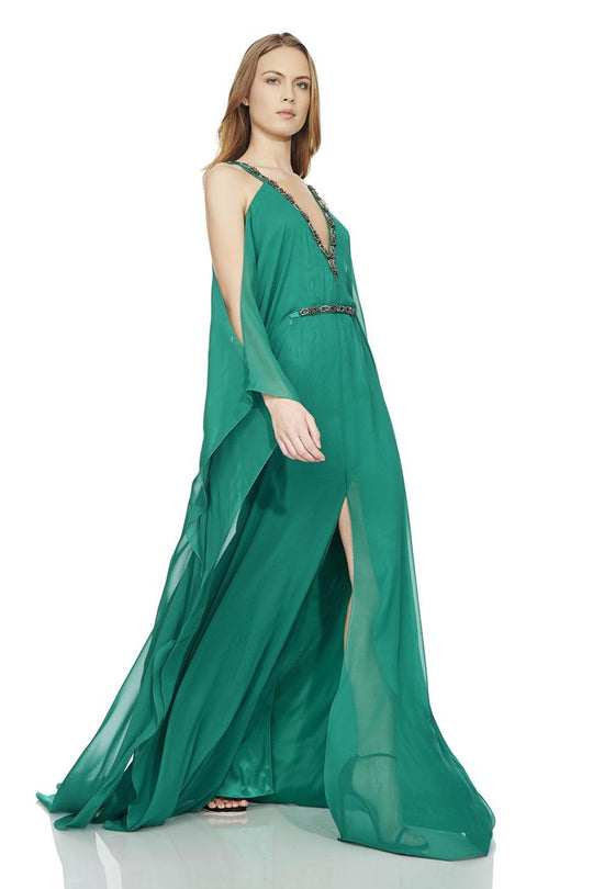 Theia - Cut Out Long Dress 882864 in Green