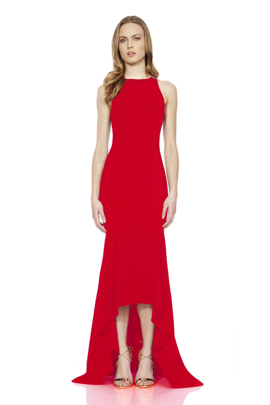 Theia - 882958 Sleeveless High Low Crepe Gown in Red