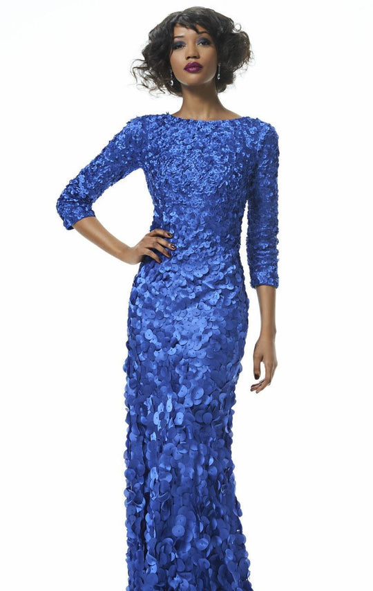 Theia - 882961 Quarter Sleeve Petal Gown in Blue