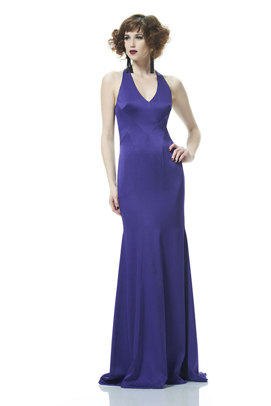 Theia - 883046 Satin Crepe Trumpet Gown in Purple