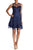 Taylor - 9711M Embroidered Floral Appliqued Short Dress In Blue