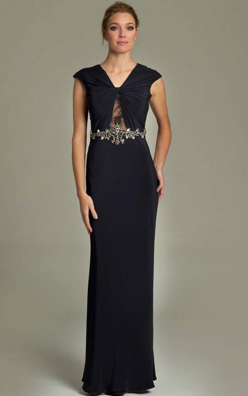 88405 Twisted V-neck Jeweled Sheath Dress