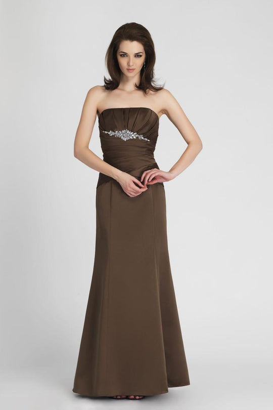 Alexia Designs - 886 Embellished Pleated Satin Trumpet Dress In Brown