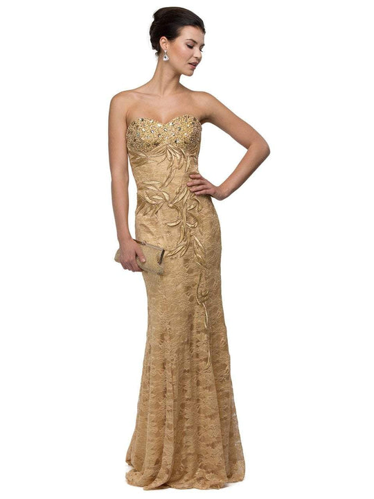 Dancing Queen - 8872 Lace Embellished Sweetheart Dress In Gold in Gold