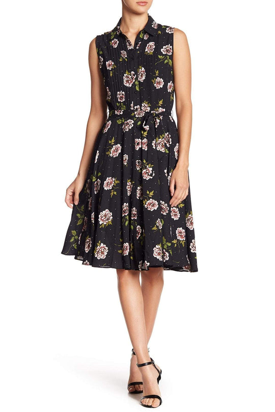 Nanette Nanette Lepo - NM8S171J3 Pleated Floral Print A-line Dress In Black