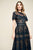 Tadashi Shoji - Illusion Neckline Sheer Lace Tea Length Dress In Blue and Neutral