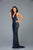 Scala - 48959 Fully Sequined Halter V-neck Fitted Dress In Blue