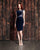 Alexander by Daymor - 890 Crystal Beaded Bateau Knee Length Fitted Dress In Blue