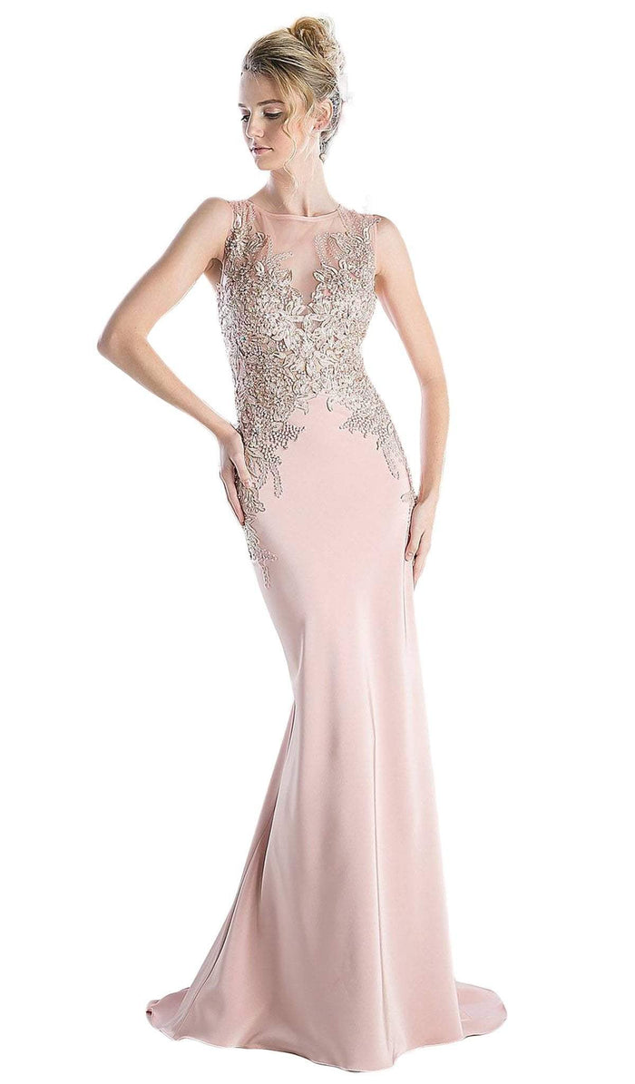 Floral Applique Illusion Bateau Sheath Dress