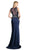 Cinderella Divine - Floral Applique Illusion Bateau Sheath Dress