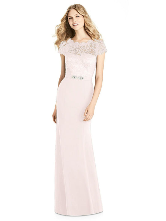 Jenny Packham - JP1001 Lace Cap Sleeve Jeweled Sheath Gown In Pink