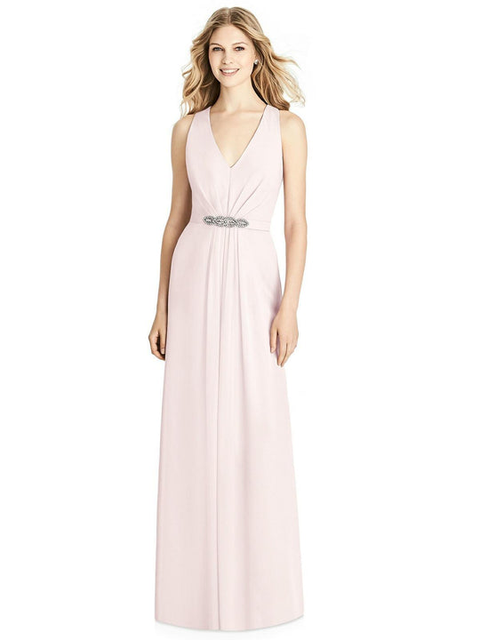 Jenny Packham - JP1002 Sleeveless Matte Chiffon V-neck Sheath Dress In Pink