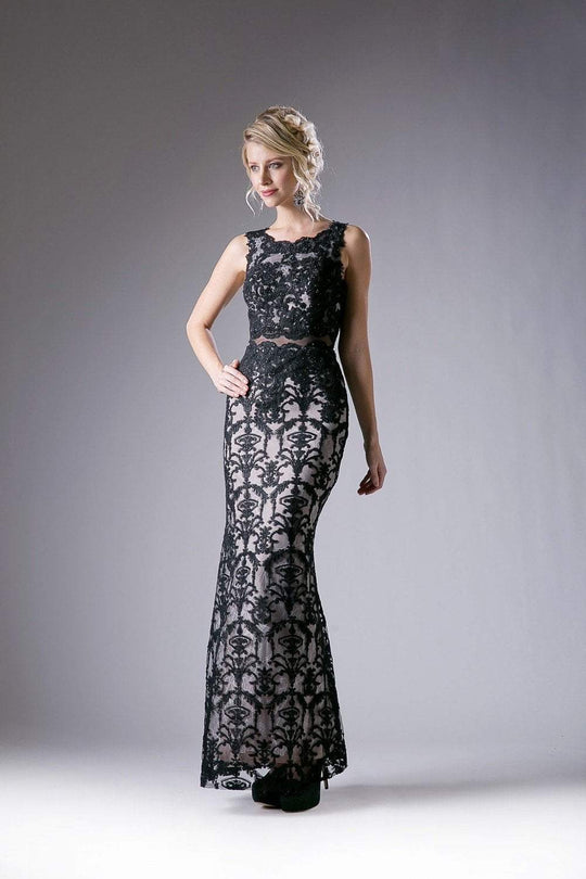 Cinderella Divine - 8935 Illusion Two Piece Sleeveless Lace Dress In Black