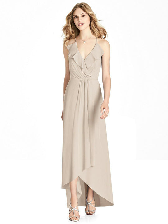 Jenny Packham - JP1006 Lux Chiffon Ruffled V-neck High Low Dress In Neutral