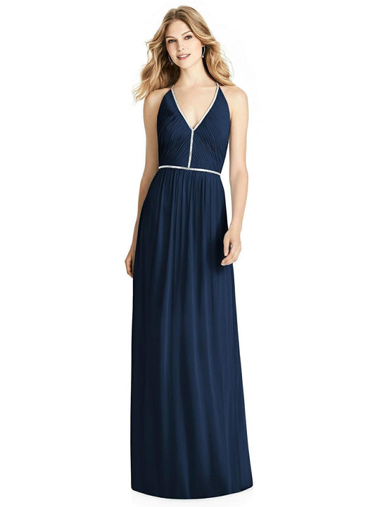 Jenny Packham - JP1009 Beaded V-neck Lux Chiffon Sheath Dress In Blue