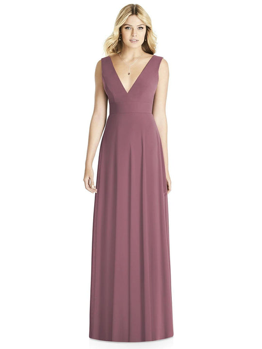 Social Bridesmaids - 8185 Sleeveless Deep V-Neck Matte Chiffon Gown In Pink