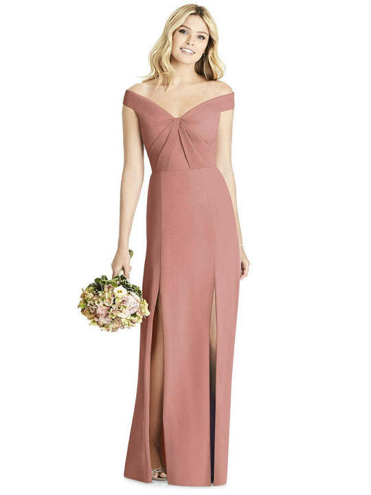 Social Bridesmaids - 8186 Pleated Off-Shoulder Matte Chiffon Dress In Pink
