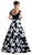 Cinderella Divine - 8945 Beaded Lace Bodice Floral A-Line Gown In Black and Floral