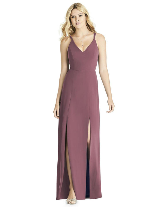 Social Bridesmaids - 8187 Deep V-Neck Dual High Slit Long Gown In Pink