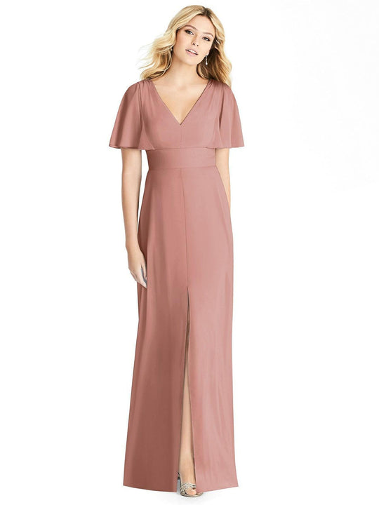 Social Bridesmaids - 8188 V-neck Matte Chiffon Sheath Dress In Pink