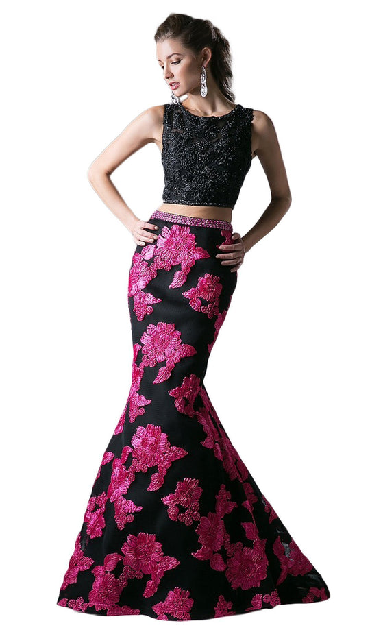 Cinderella Divine - Embellished Two Piece Floral Mermaid Evening Gown