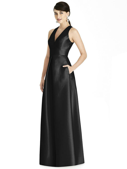 Alfred Sung - D747 Sleeveless Satin Twill A Line Dress In Black