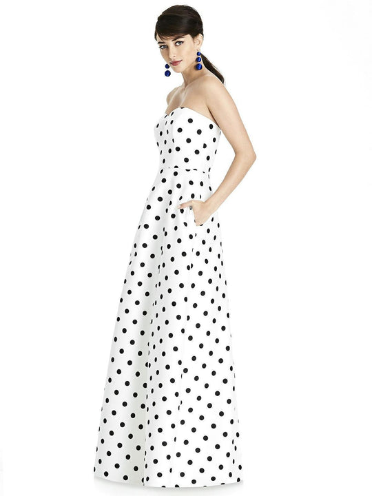 Alfred Sung - D748FP Strapless Sweetheart Polka Dot Dress In Black and White