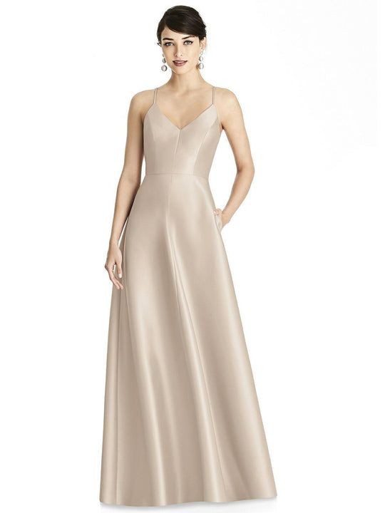 Alfred Sung - D750 V-Neck Sateen Twill A-Line Gown In Neutral