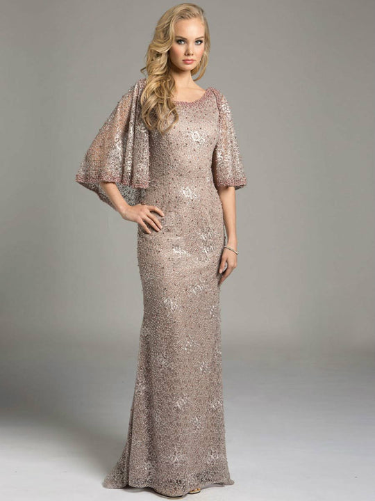 Lara Dresses - Ornate Caped Bateau Sheath LongEvening Gown 33235, Pink