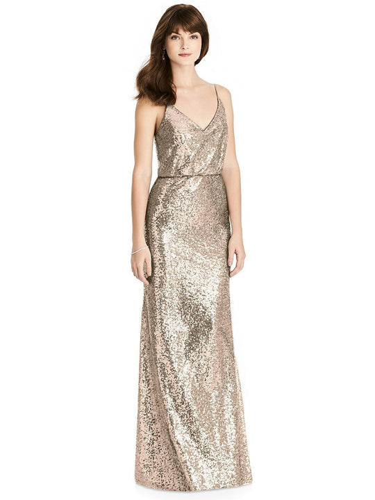 After Six - 6784 Sequined Sleeveless V-Neck Dress In Gold
