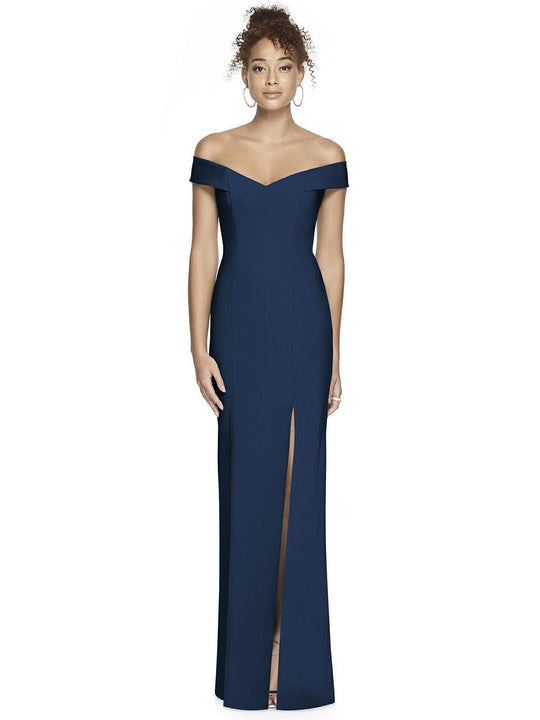 Dessy Collection - 3012 Crepe Off-Shoulder Trumpet Dress In Blue