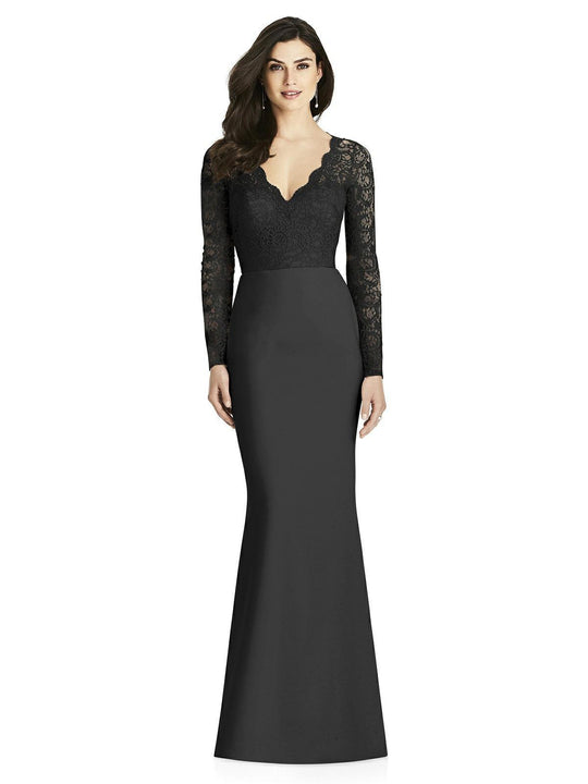 Dessy Collection - 3014 Long Sleeve Lace and Crepe Dress In Black