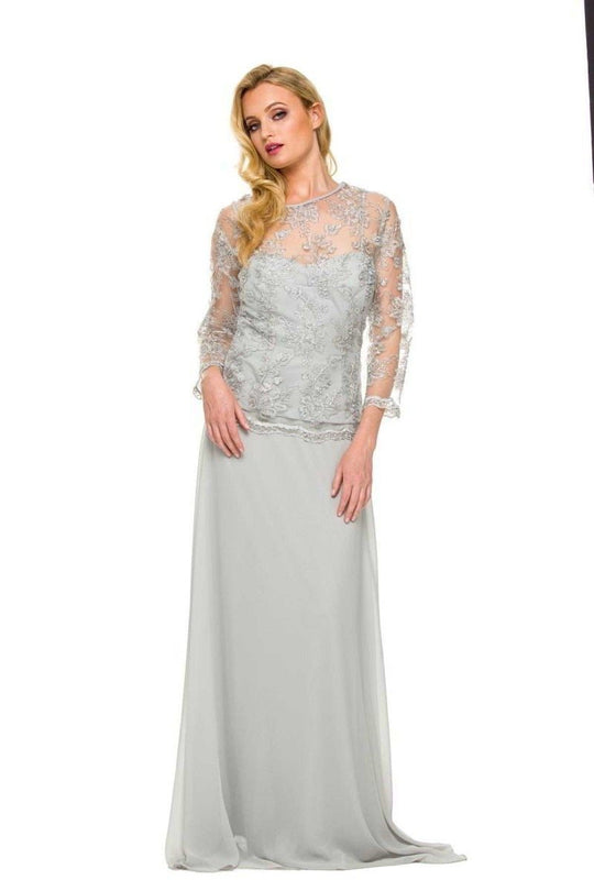 Nox Anabel 5096 Lace Jewel Neck A-line Dress in Silver