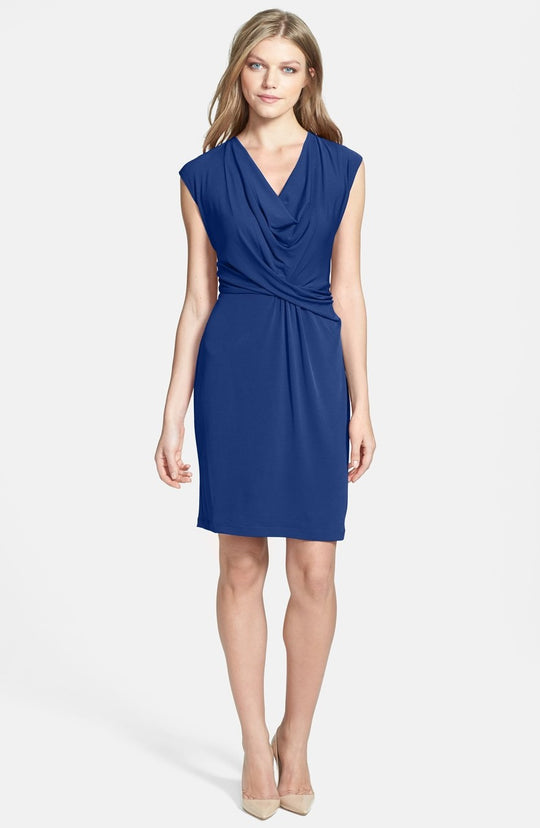 Donna Ricco - 8187978P Twisted Front Cowl Dress in Blue