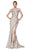 Cinderella Divine - 8982L Beaded Deep V-neck Mermaid Dress With Train In Silver and Neutral