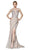 Cinderella Divine - 8982L Fully Beaded Deep V-neck Mermaid Dress In Silver and Neutral