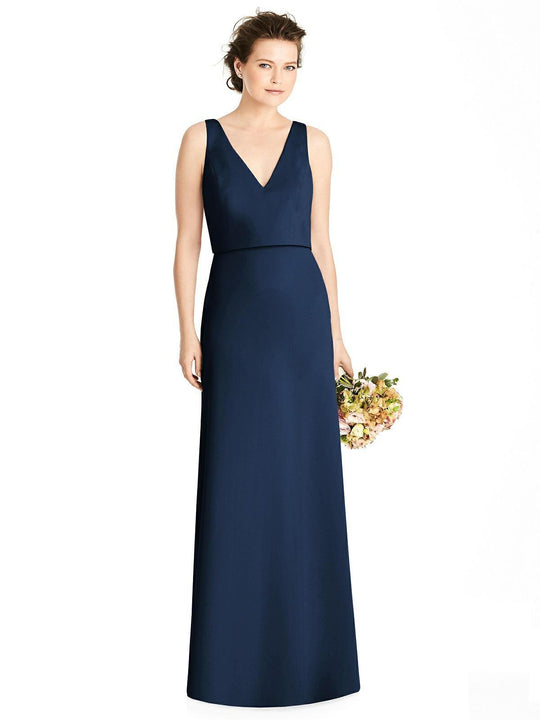 Jy - Jenny Yoo - JY540 Flounce Ribbon Back V-Neck Long Gown In Blue