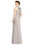 Jy - Jenny Yoo - JY540 Flounce Ribbon Back V-Neck Long Gown In Neutral
