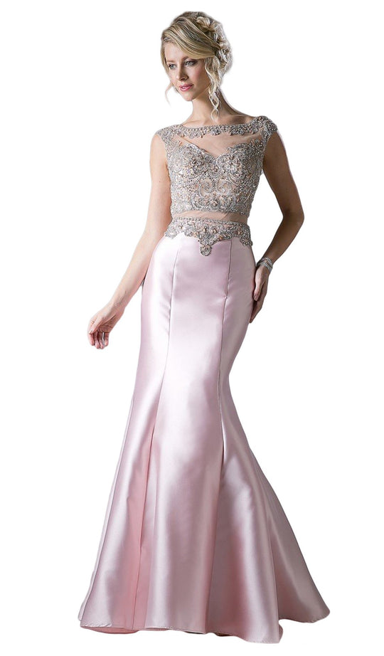 Cinderella Divine - 8990 Jewel Beaded Illusion Bodice Mermaid Gown In Pink