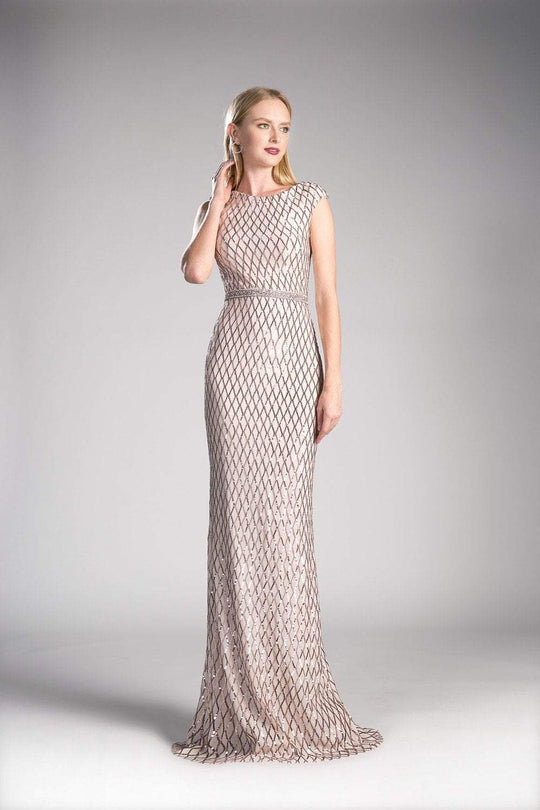 Cinderella Divine - 8995 Sequined Jewel Sheath Evening Dress In Neutral