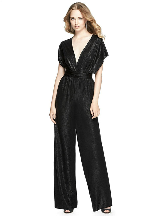 Dessy Collection - SOHO-JPTWIST Convertible Wrap Plunging V-Neck Jumpsuit In Black