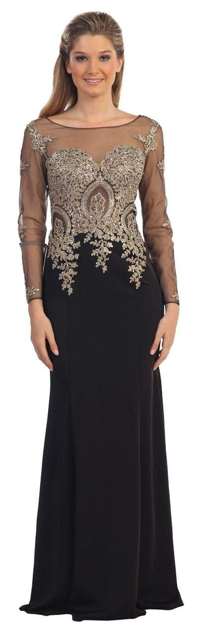 Dancing Queen - 8999 Illusion Dress with Beaded Lace Applique and Sleeves in Black and Gold