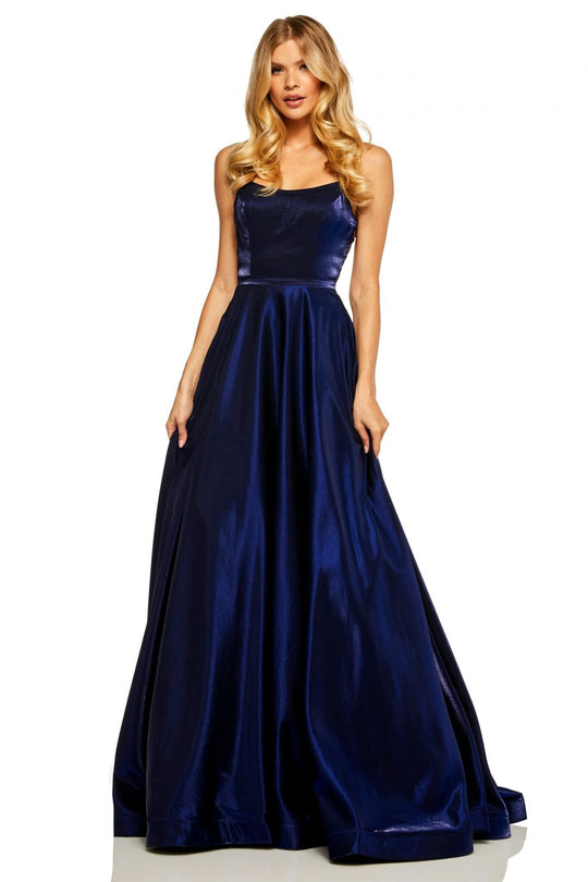 Sherri Hill - 52457 Scoop Strappy Bandeau A Line Dress In Blue